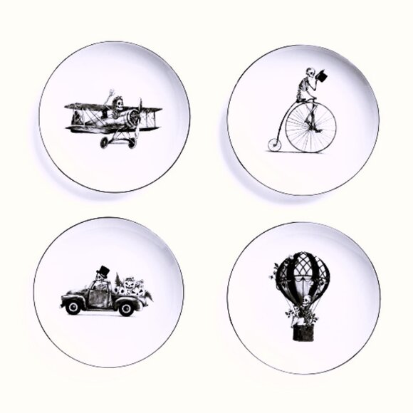 Eaton Fine Dining Bone Voyage Halloween Salad Dessert Plate SET of 4 Assorted - Picture 1 of 5